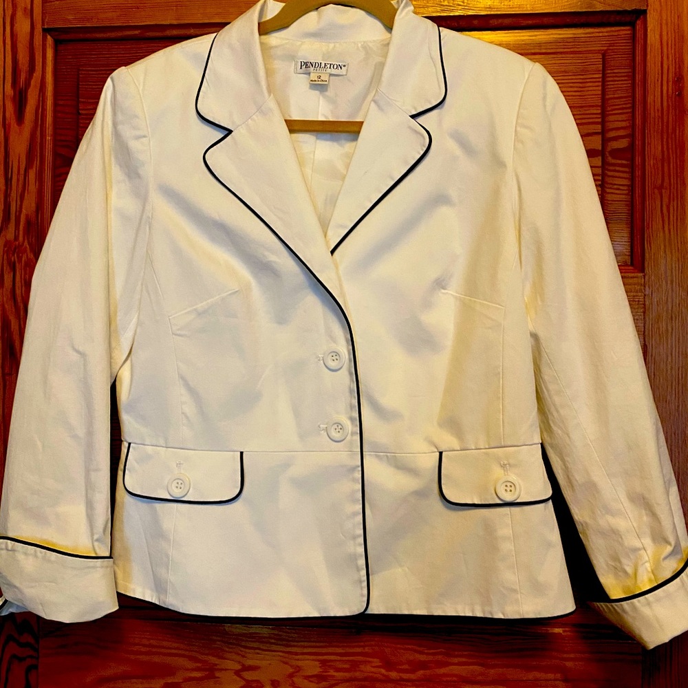Pendleton Jacket White Black Piping - image 1